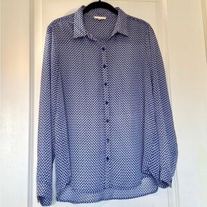 Pleione Navy and White Men's Casual Button Down Shirt